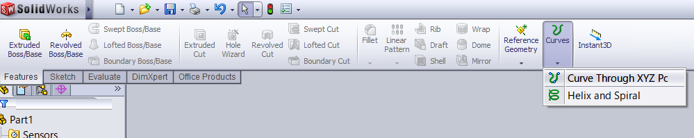 SOLIDWORKS screenshot of Curve Through XYZ Points button