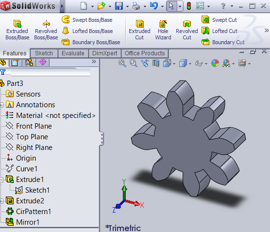 SOLIDWORKS screenshot of final gear model