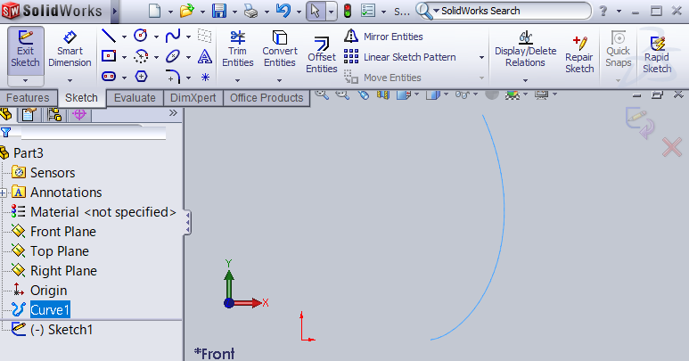 SOLIDWORKS screenshot of Curve Through XYZ Points button